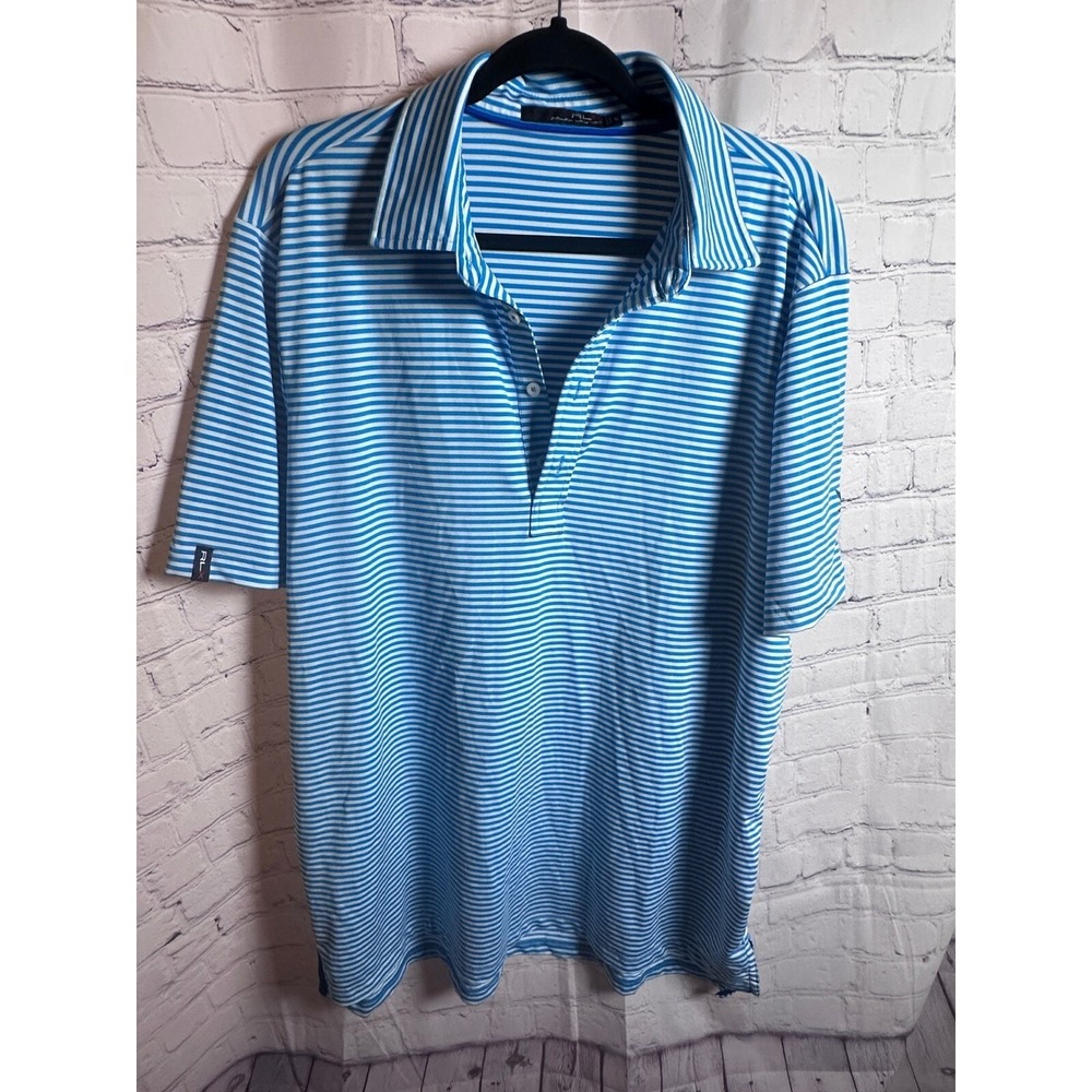 RLX Ralph Lauren Golf Polo Shirt Striped Performance Blue White XL